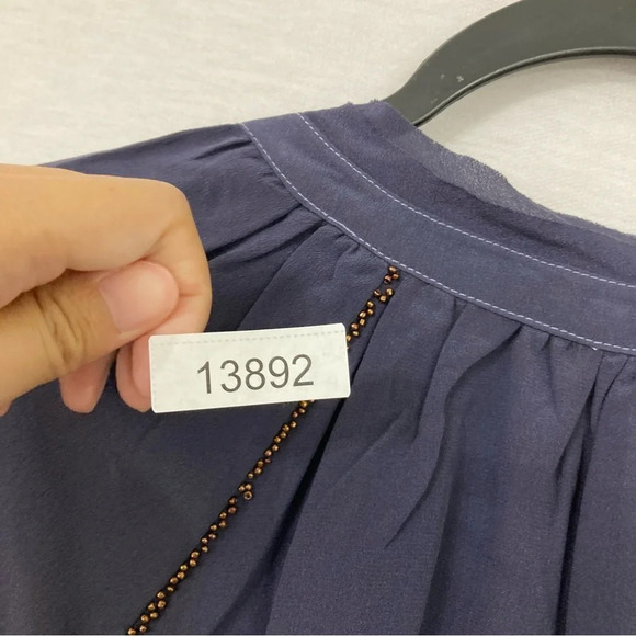 Sundance Navy Purple 100% Silk Tie Front Long Sleeve Top size Small - Picture 9 of 9